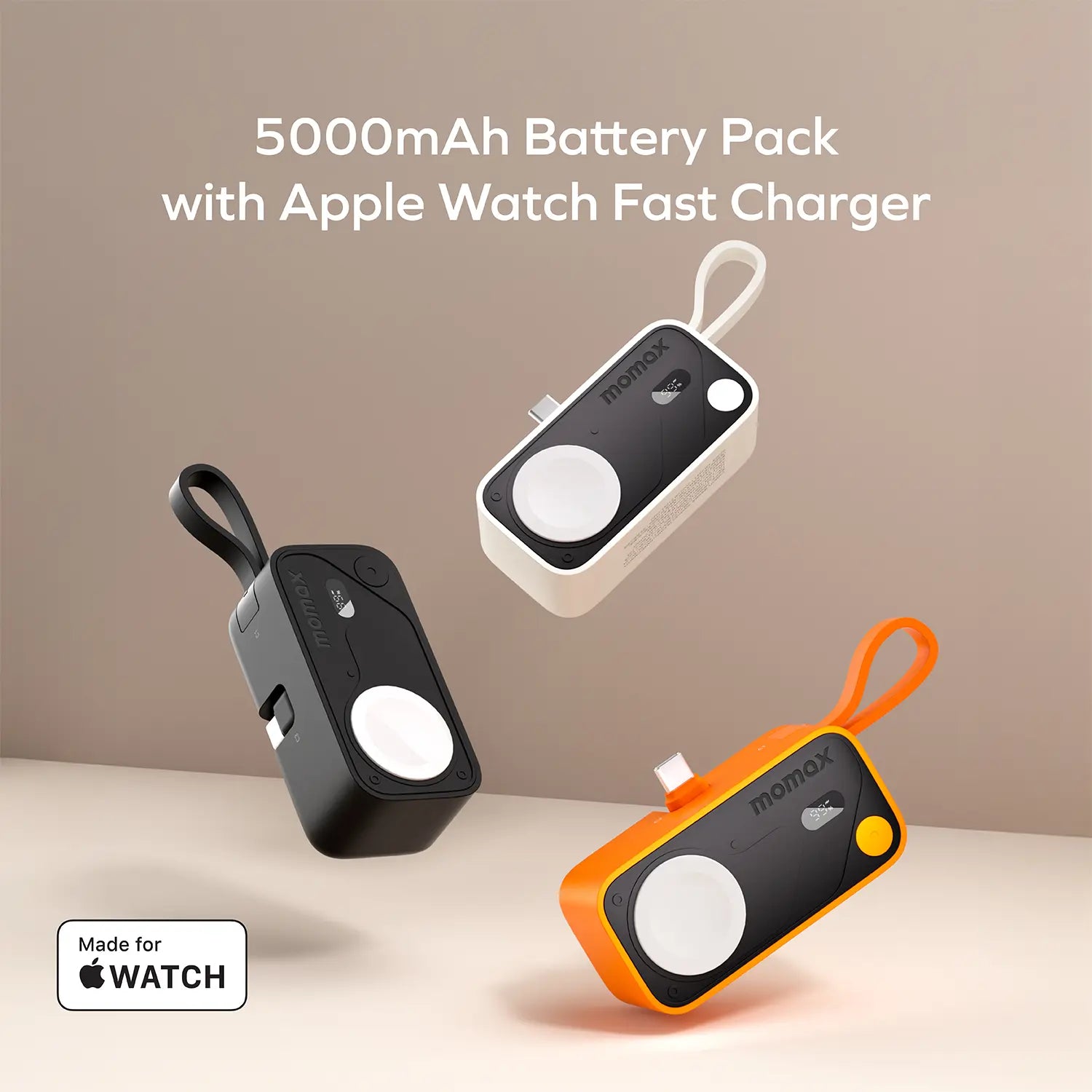 1-Power X Pro Mini⁺ 5000mAh Integrated Foldable USB-C Plug and Built-In USB-C Cable Battery Pack with Apple Watch Fast Charger
