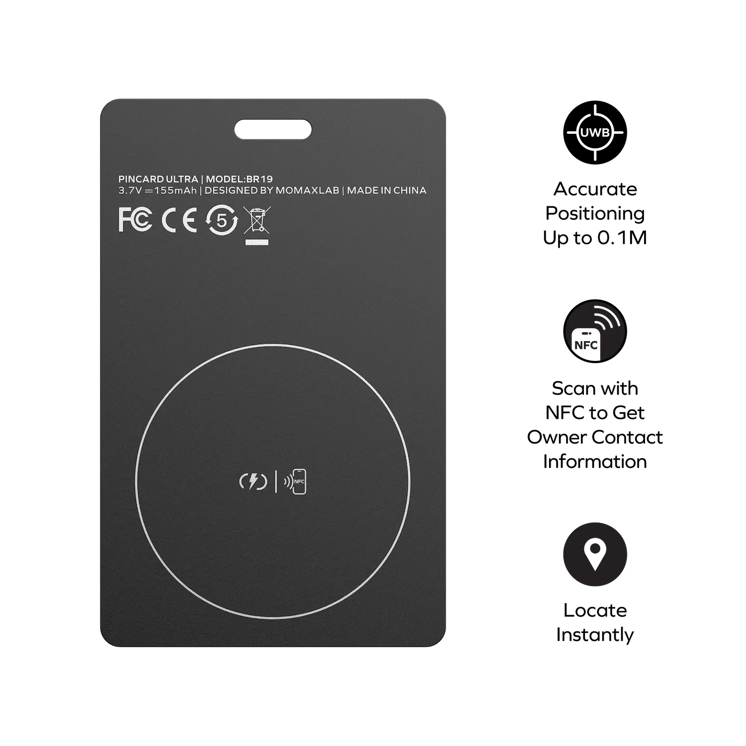 PinCard Ultra Rechargeable Find My Locator with UWB