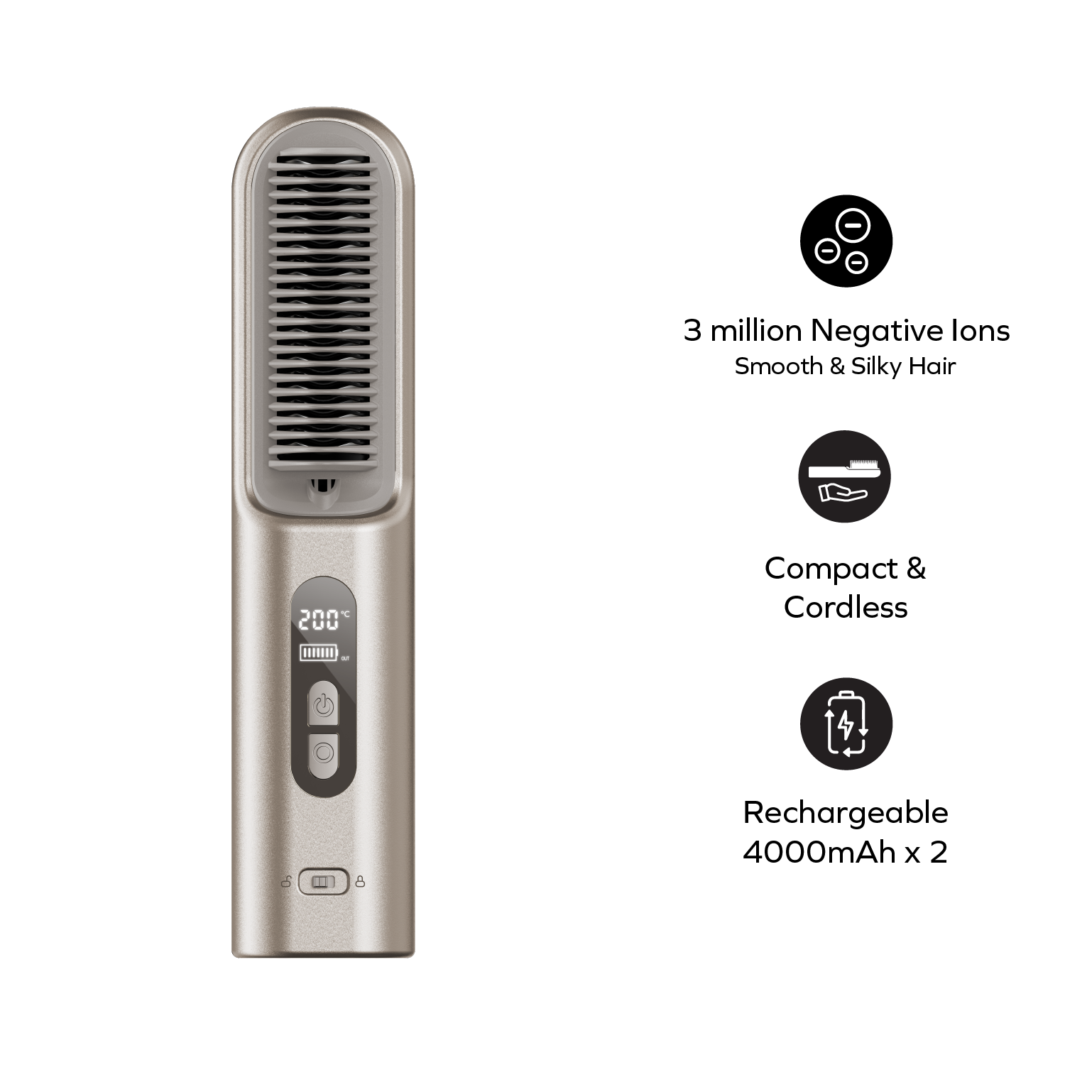 1-Care Sleek Travel Cordless Negative Ion Hair Straightening Brush