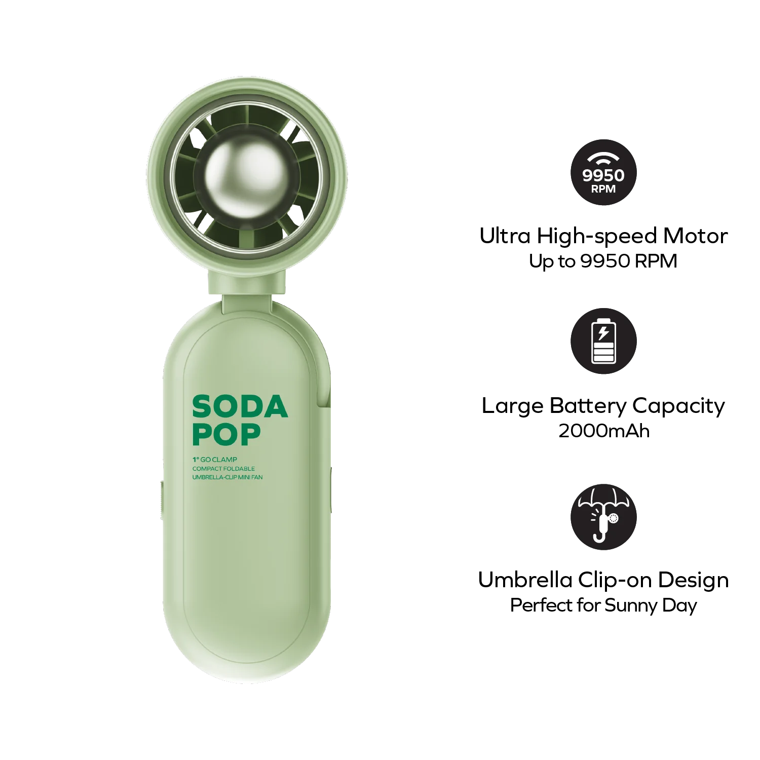 1° Go Clamp Compact Foldable Umbrella-Clip Mini Fan