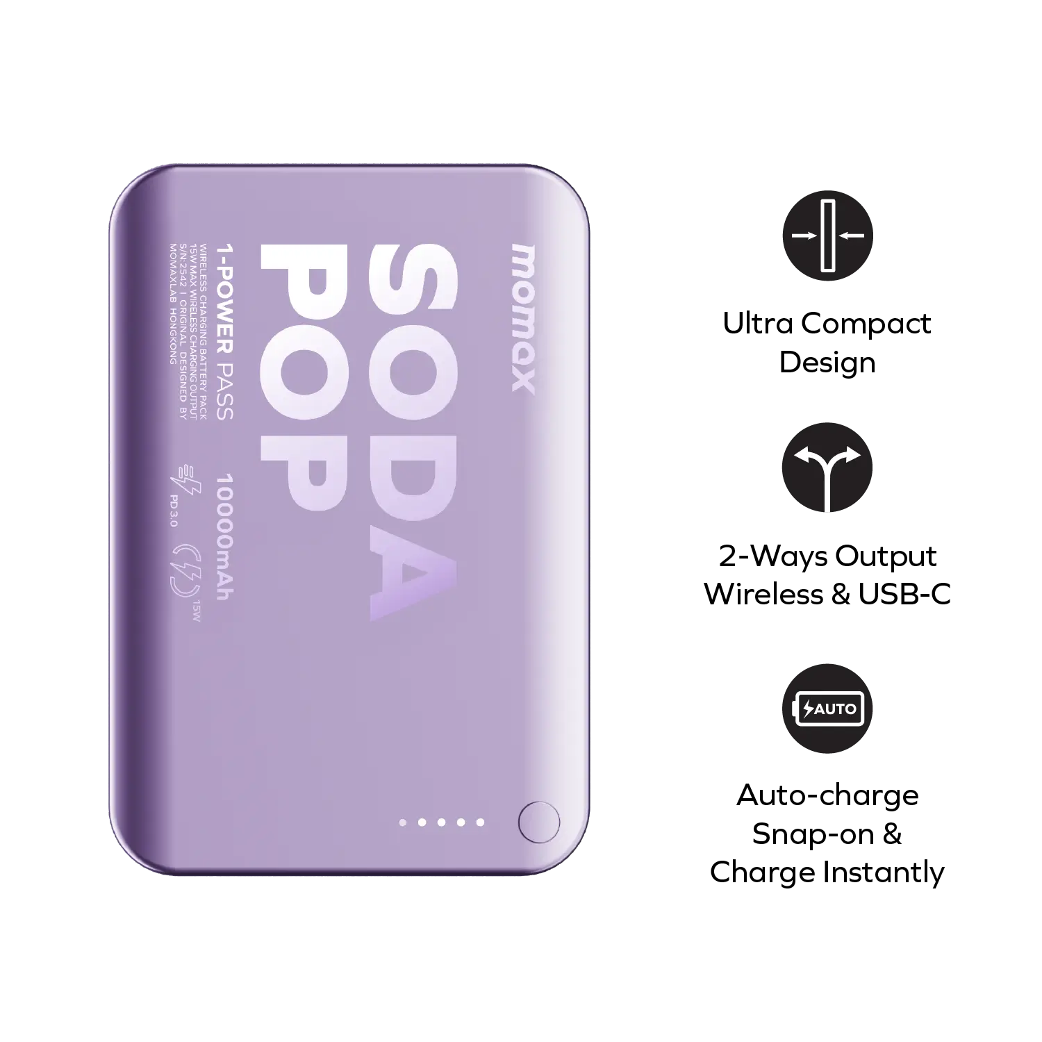 1-Power Pass 10000mAh Magnetic Wireless Battery Pack