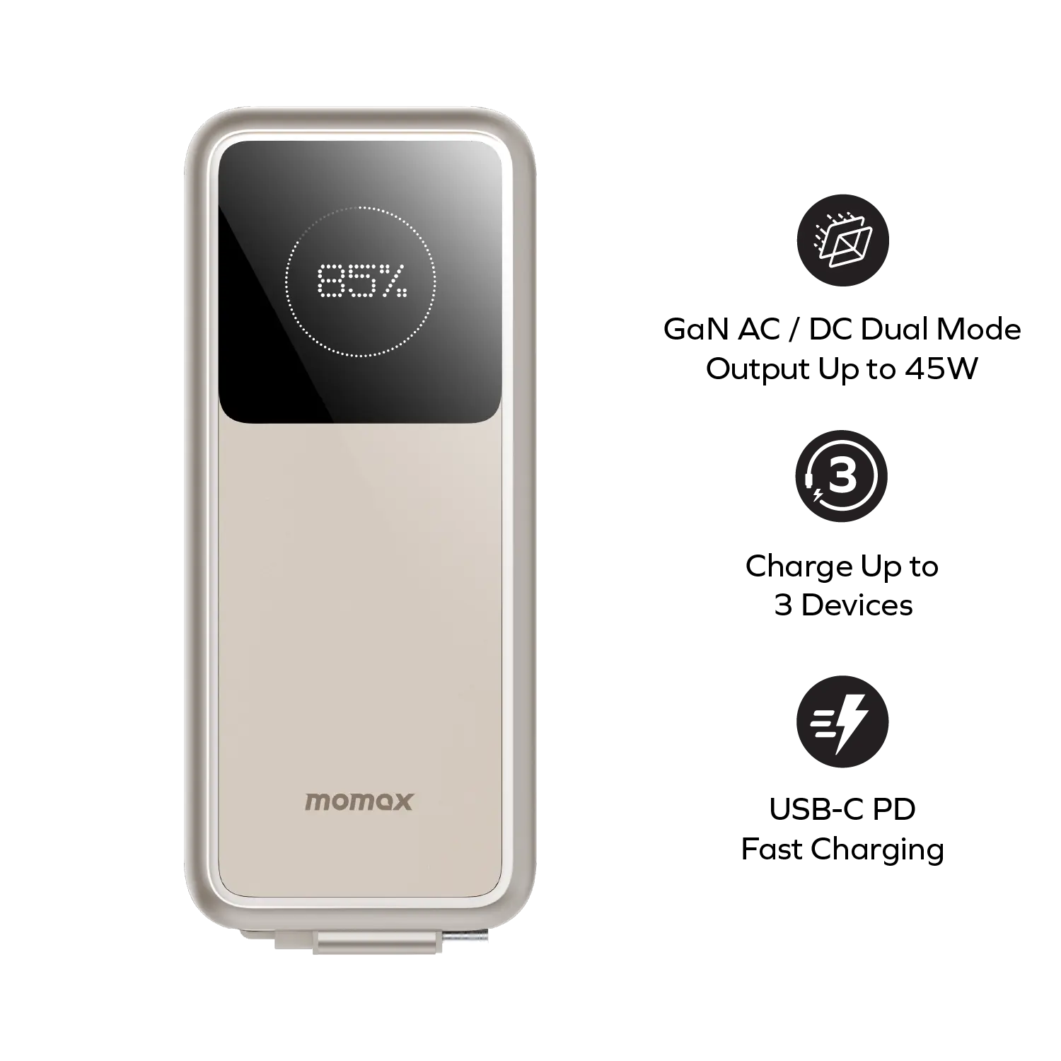 1-Pac⁺ 10000mAh 3in1 Hybrid GaN Battery Pack with Built-In Retractable Cable