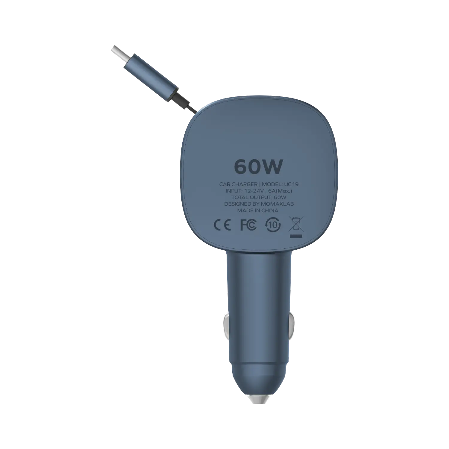 1-Move⁺ 2-Port Car Charger With Built-In Retractable Cable 60W